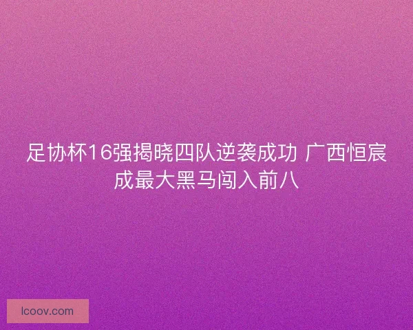 足协杯16强揭晓四队逆袭成功 广西恒宸成最大黑马闯入前八